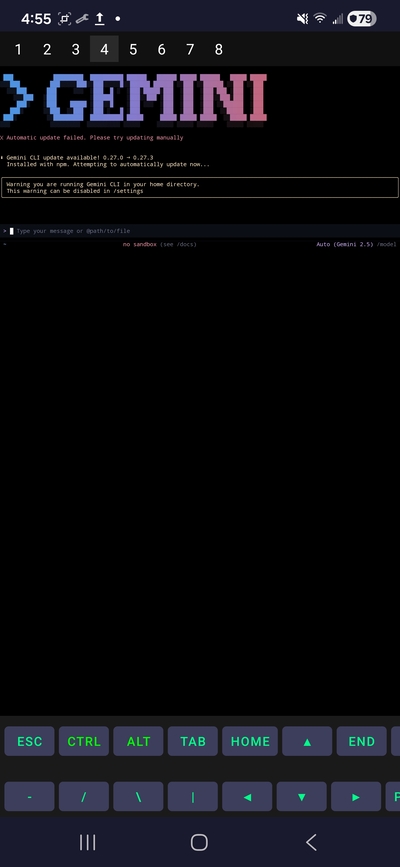 Gemini CLI with Gemini 2.5 running inside MobileCLI